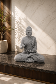 Meditating Buddha Decorative Showpiece | Grey Stone Finish Resin Statue